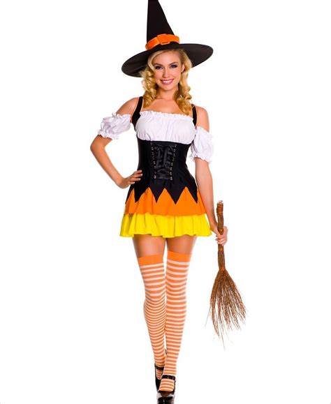 Witch costume featuring candy corn design